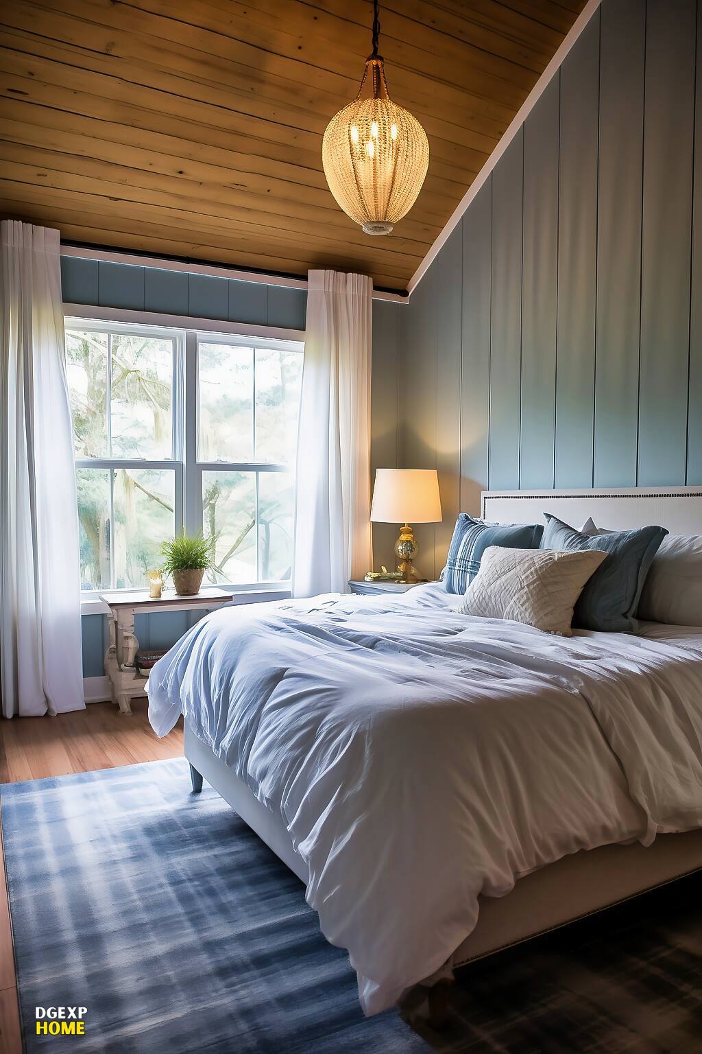 Spacious Farmhouse Bedroom With A Neutral Color Scheme And A Mix Of Modern And Rustic Elements.