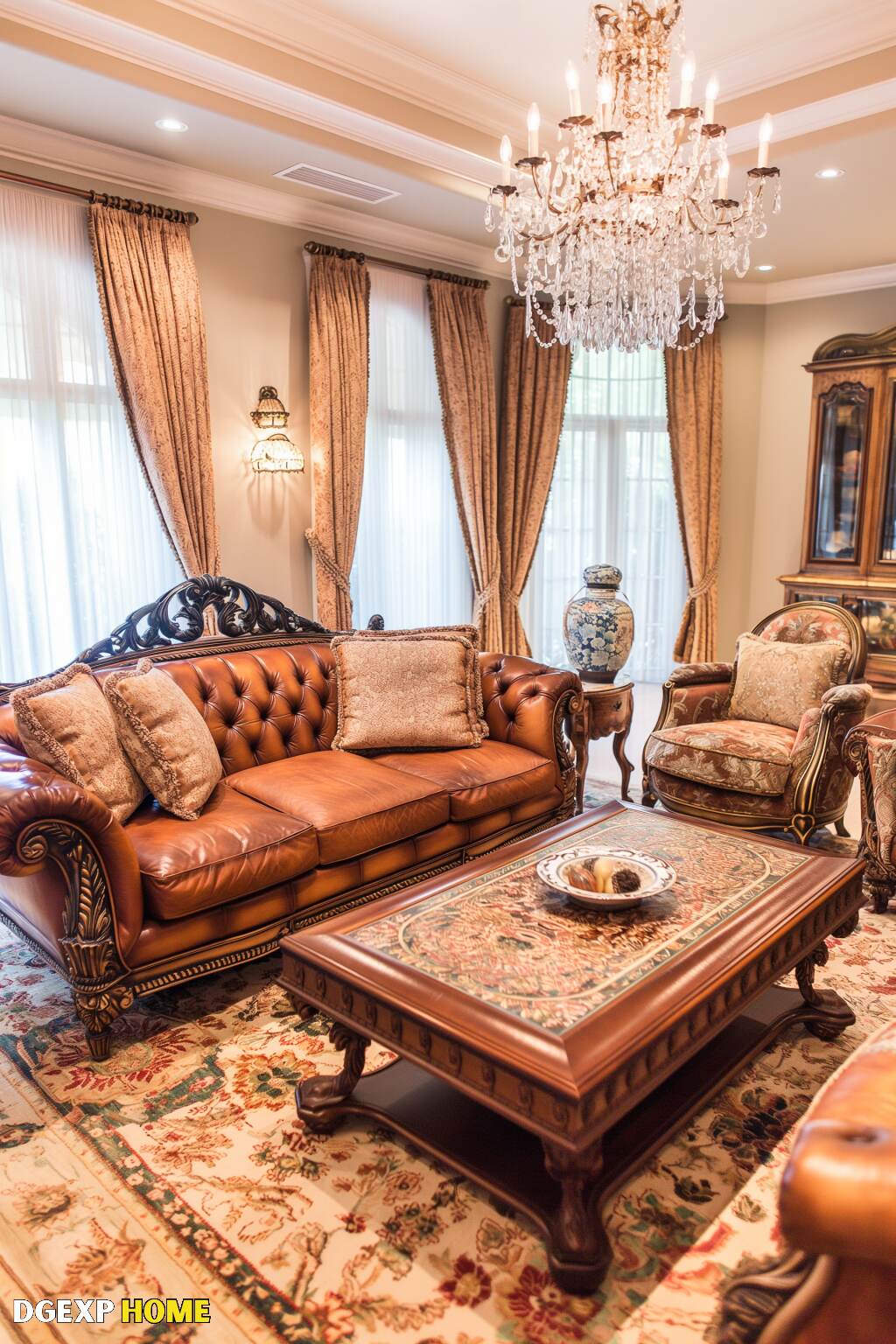 Elegant Art Nouveau Living Room With Grandiose Decor And Luxurious Furniture.