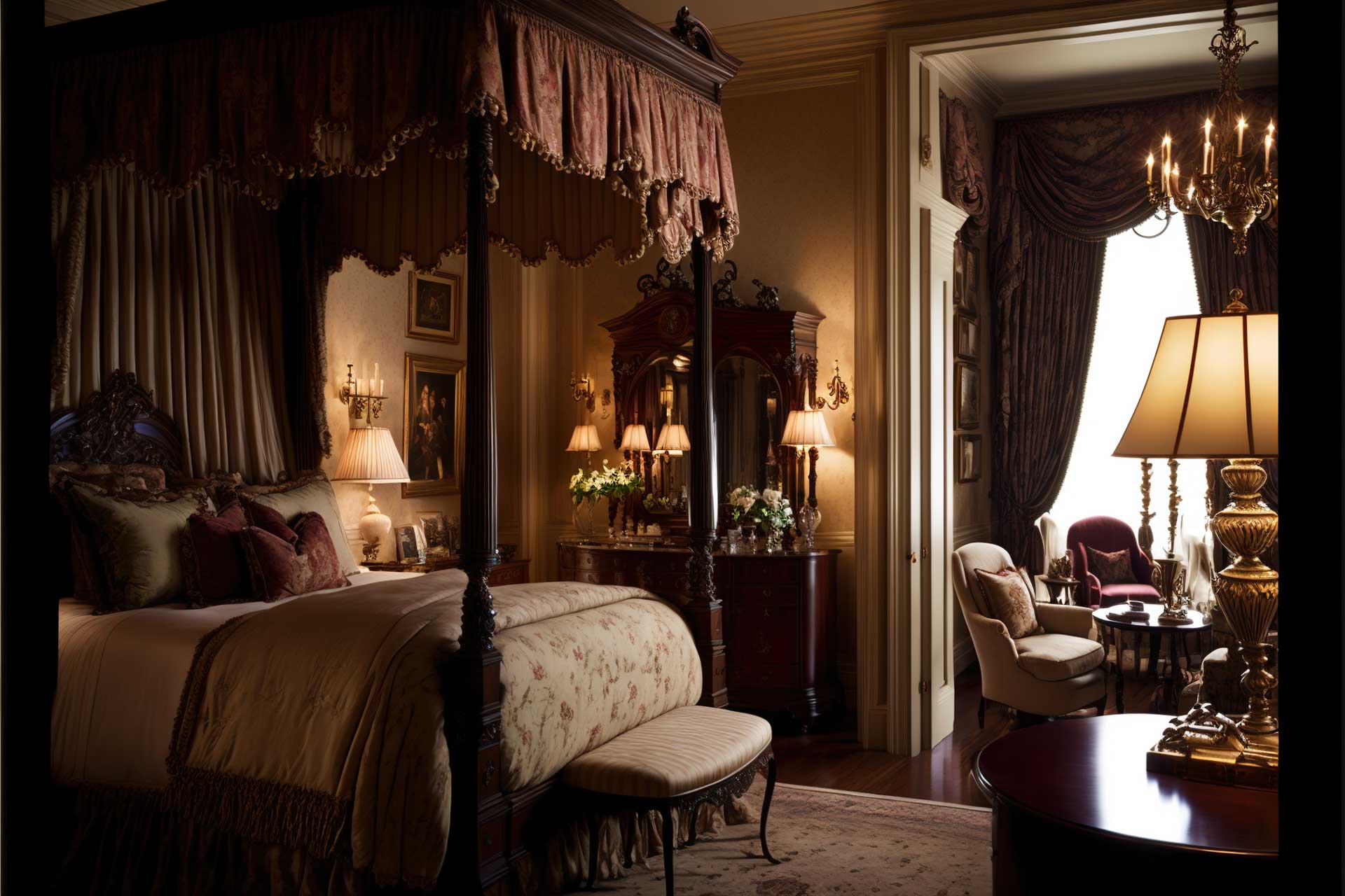 Grand Bedroom With Antique Furnishings