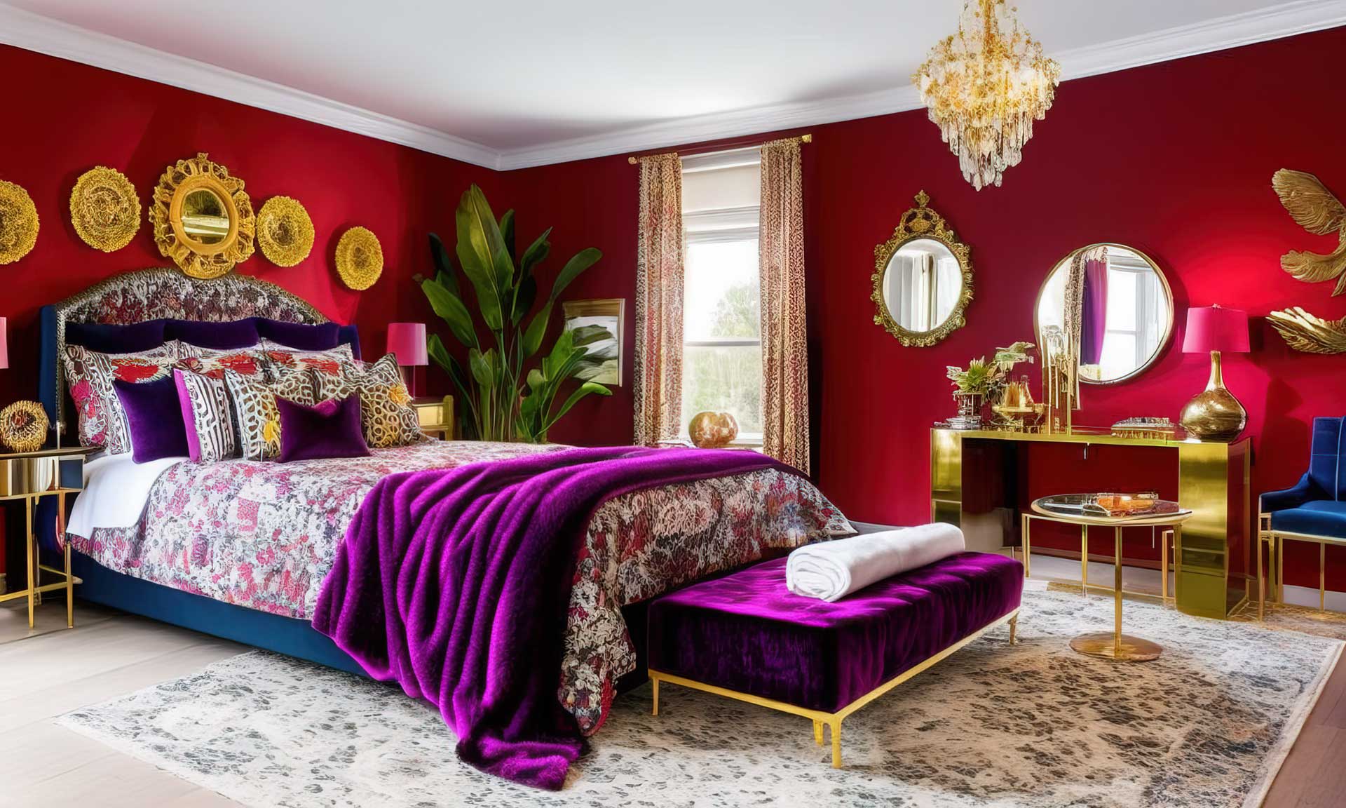 Luxurious Maximalist Red And Purple Bedroom 2 1