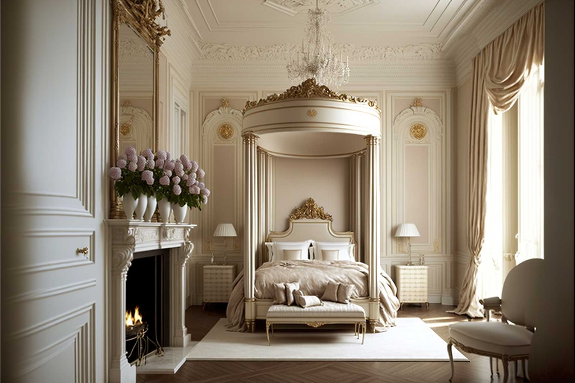 Traditional Bedroom With Luxurious Linens And Beautiful Antique Furnishings