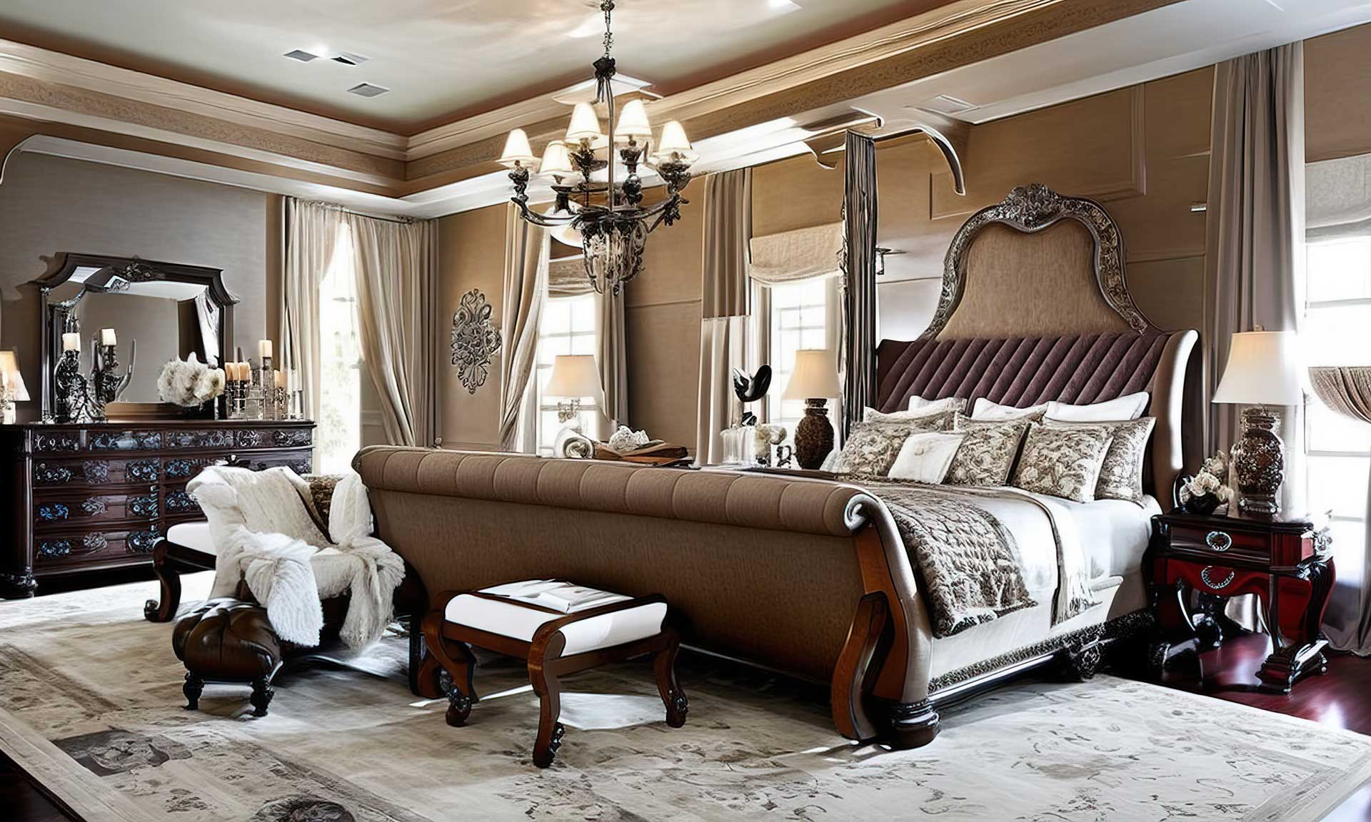 Traditional Bedroom With Luxurious Sleigh Bed