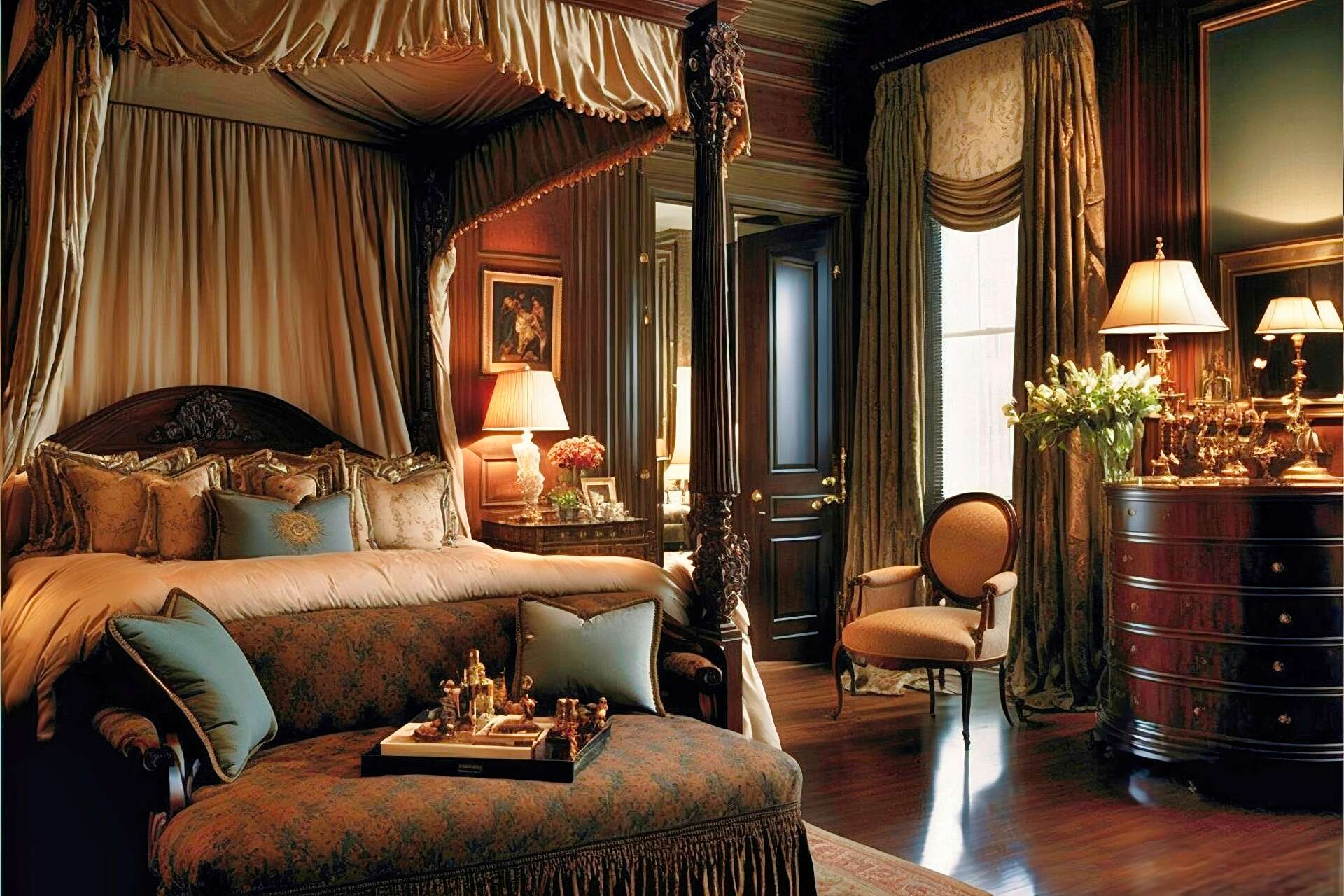 Antique Accents In A Transitional Bedroom U