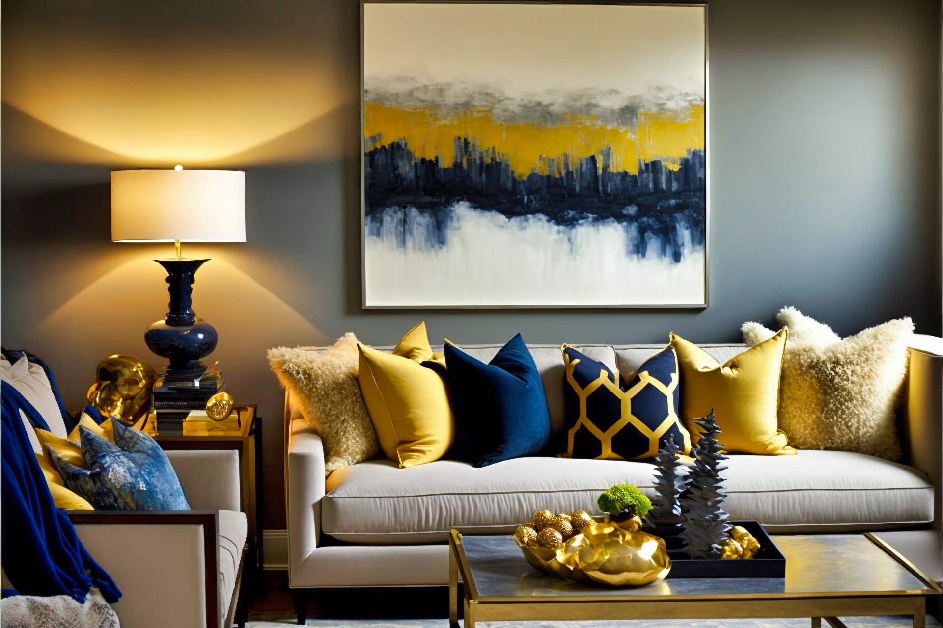 Contemporary Gray Gold Living Room