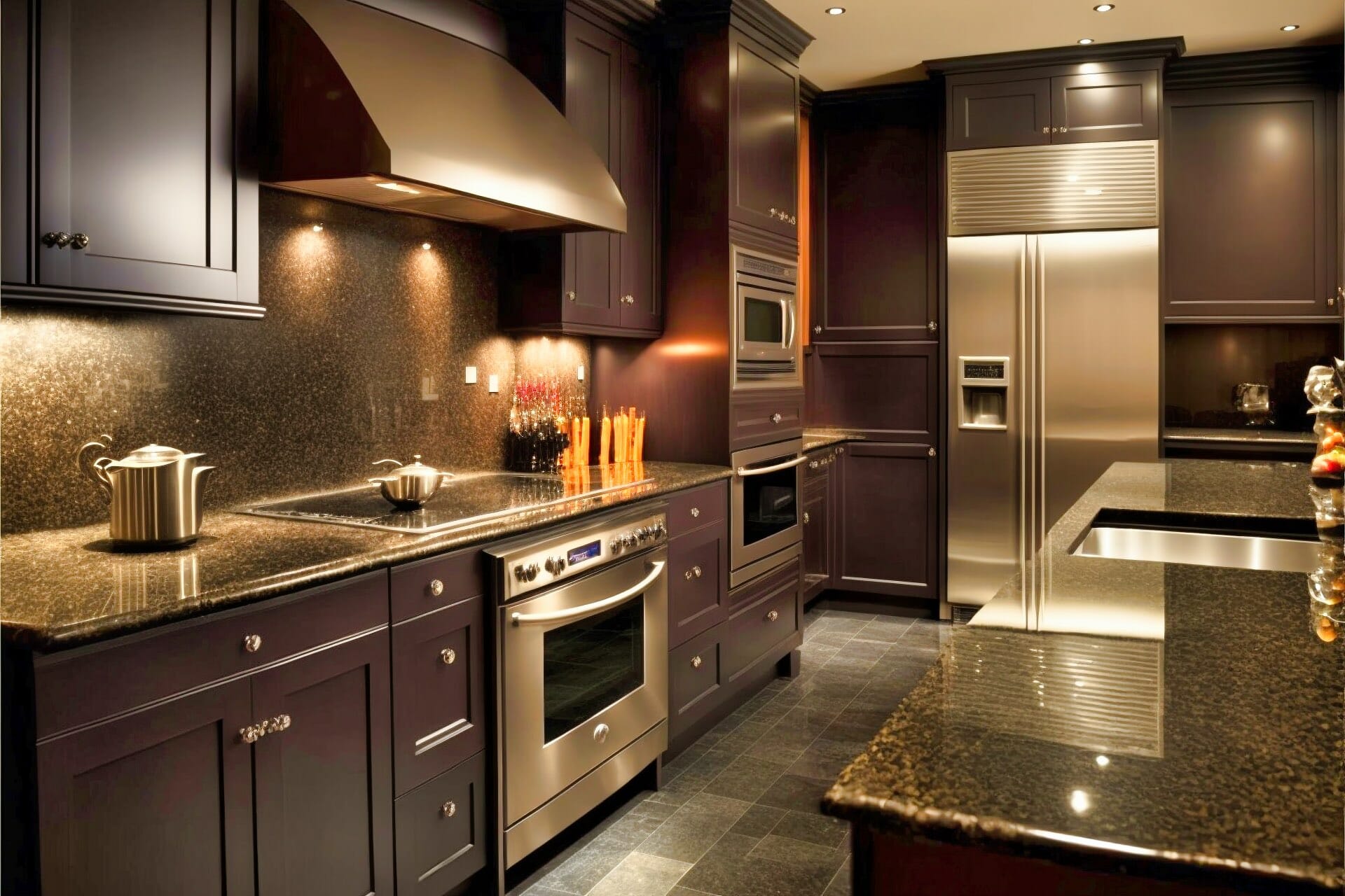 Moderne Küche Mit Dunkler Granit-Arbeitsplatte