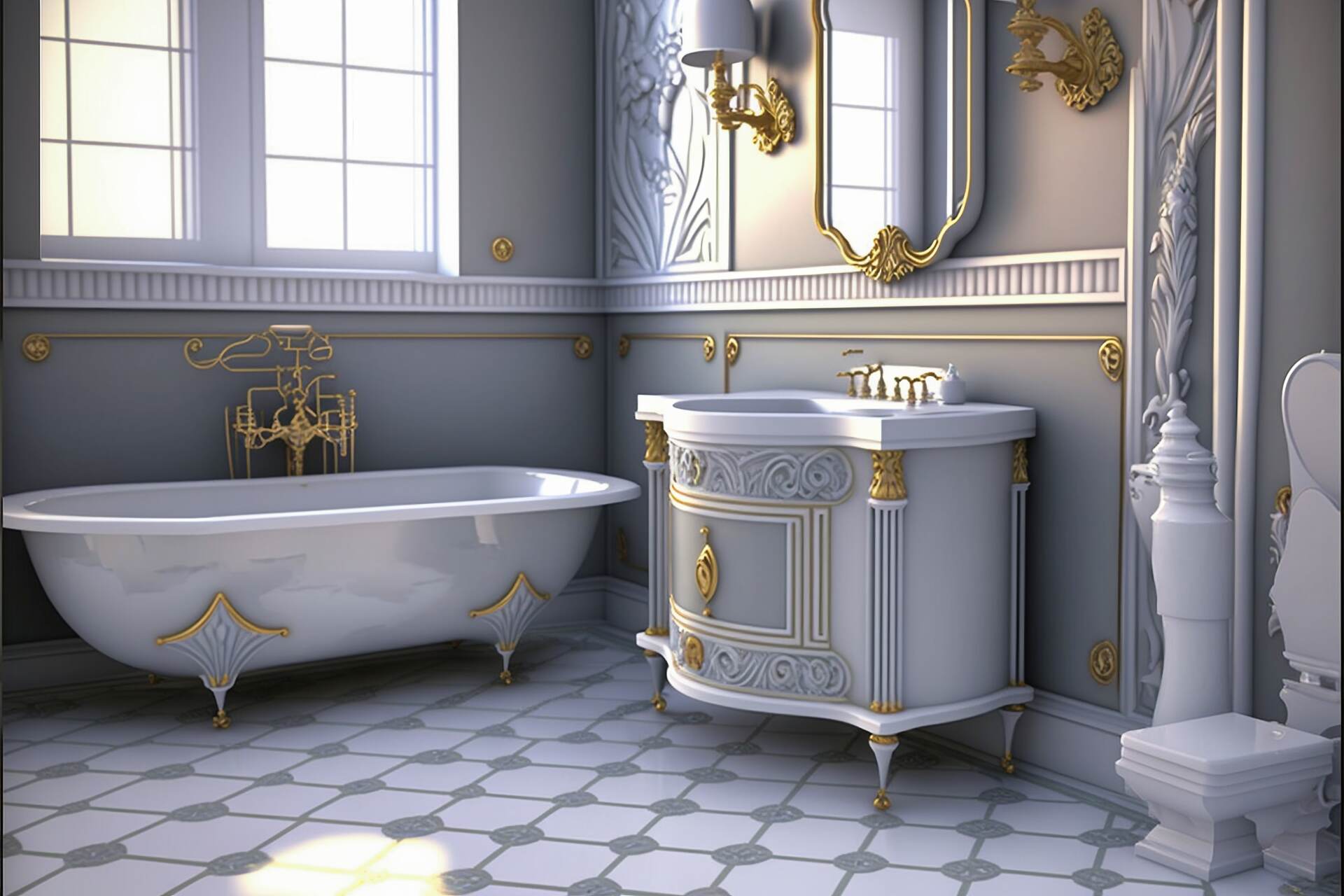 Diamonds Pearls Art Nouveau Bathroom