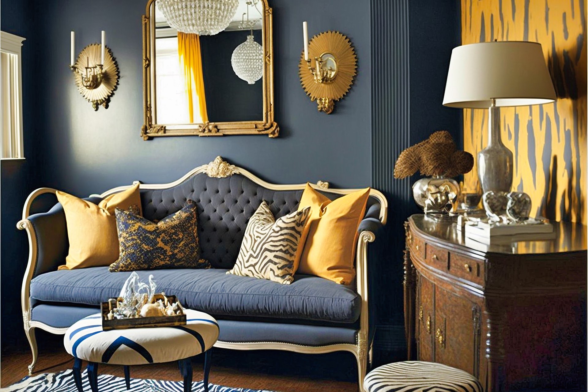 Eclectic Gray Gold Living Room