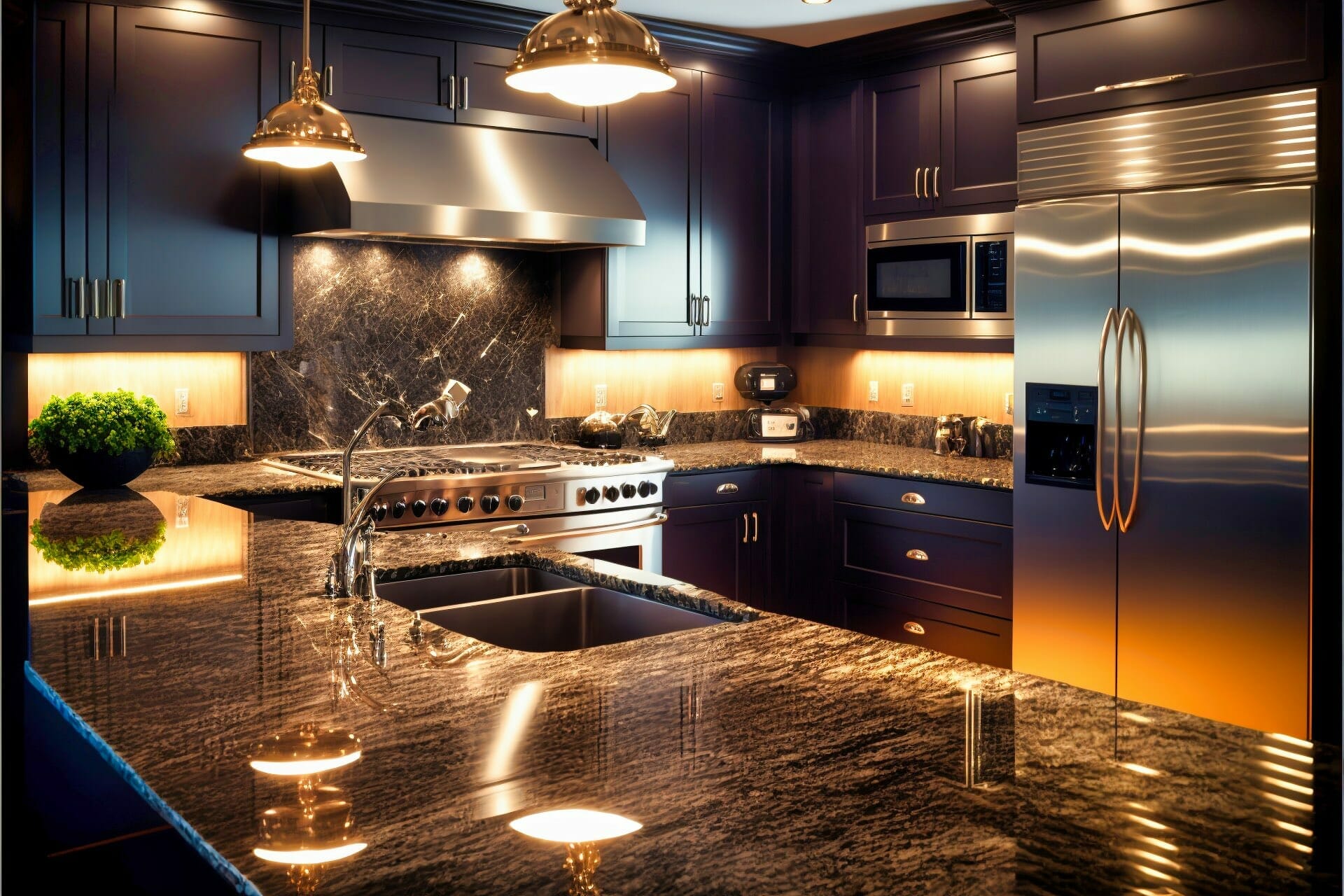 Glistening Granite A Modern Kitchen With A Sleek Black