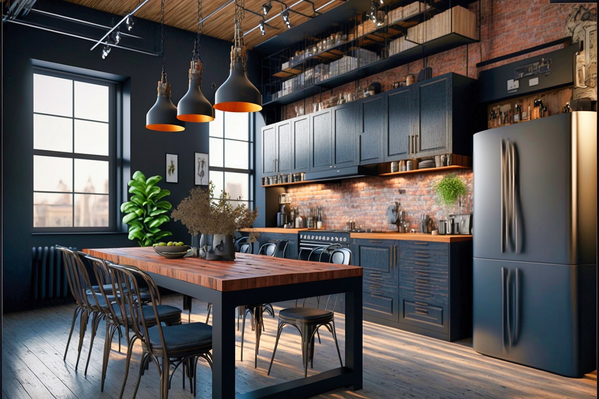 Industrial Fusion Black Kitchen With Wooden Accents