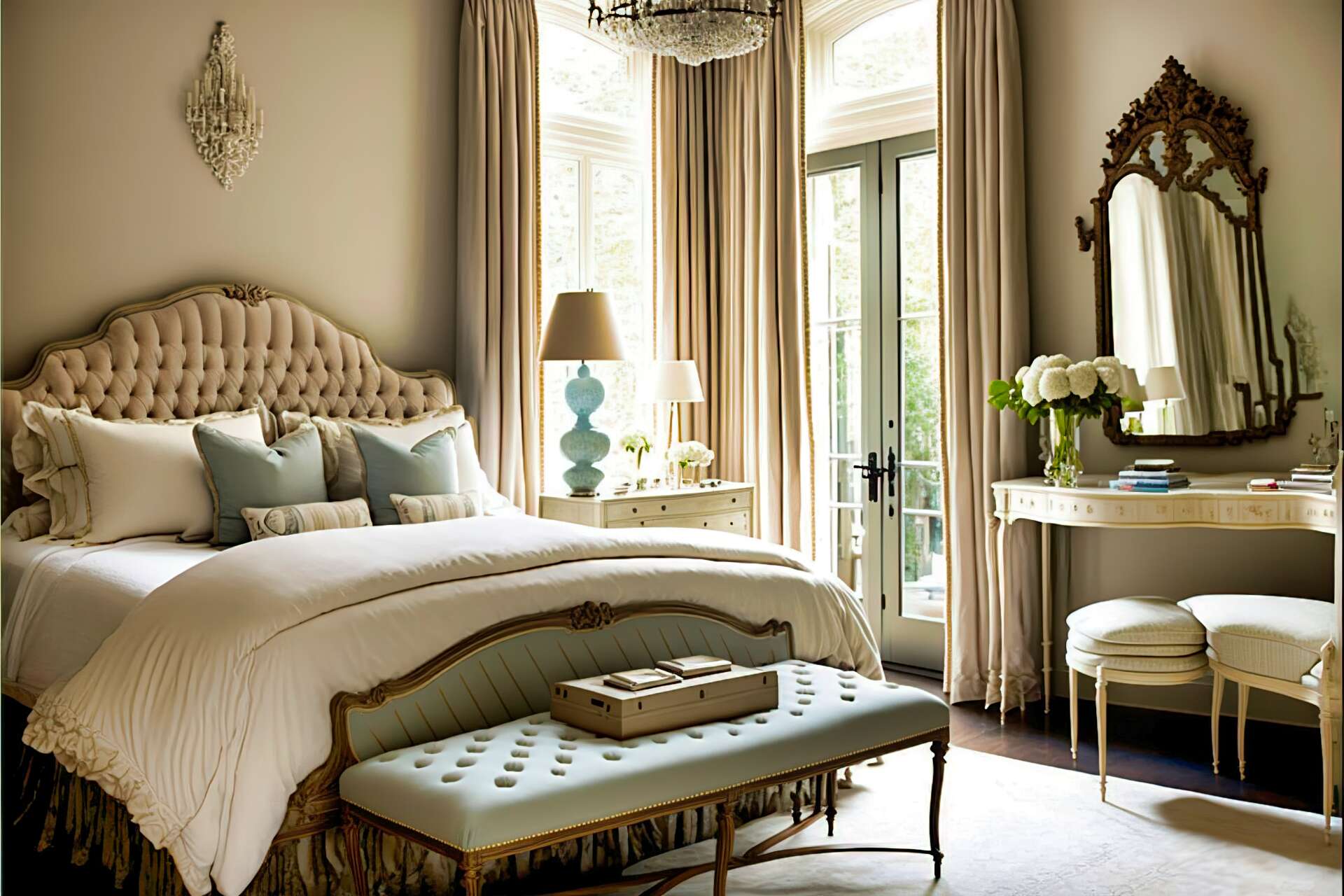 Luxurious Transitional Bedroom With Cozy Upholstered Bed U