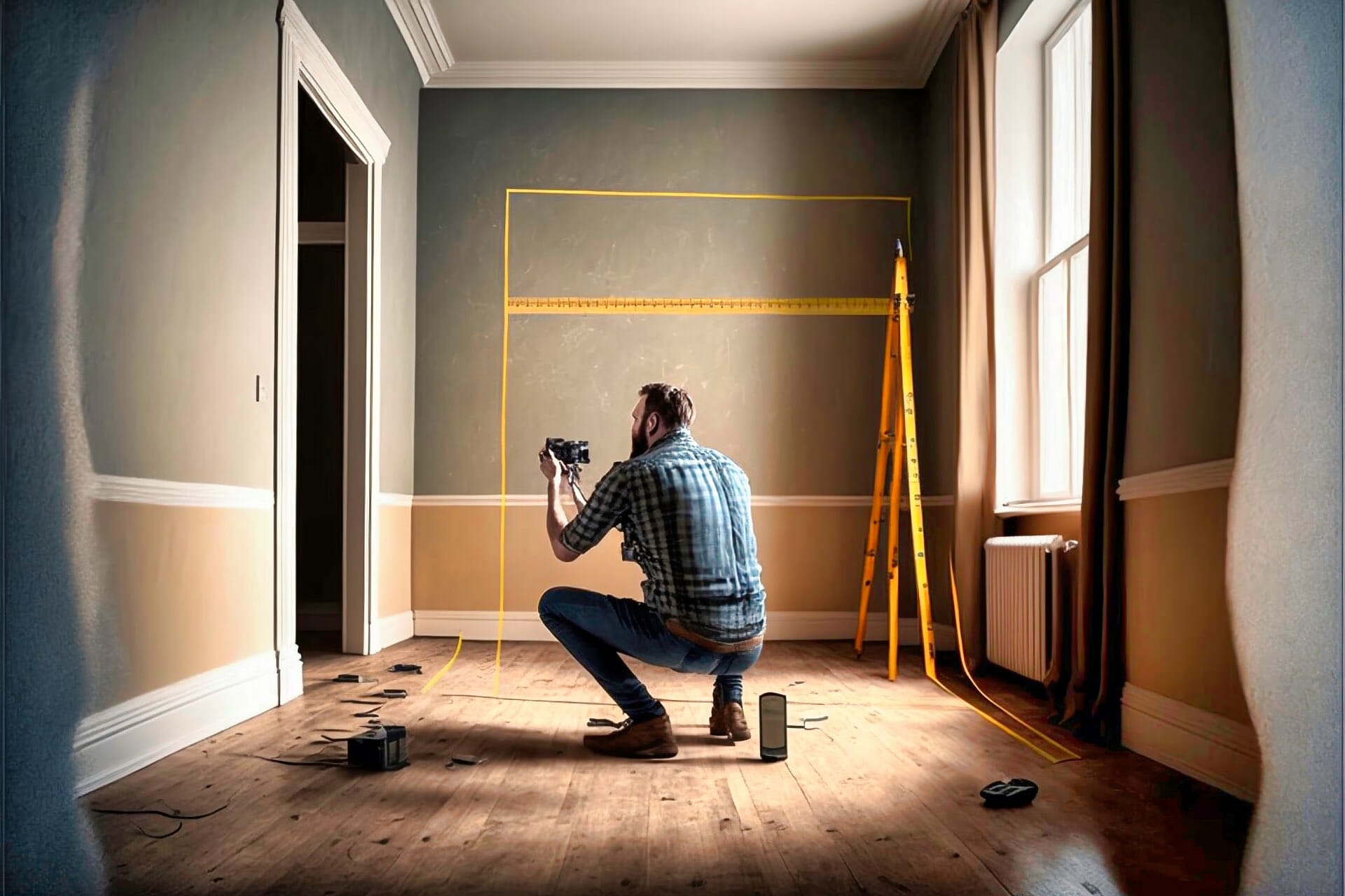 Man Measuring Up Empty Living Room