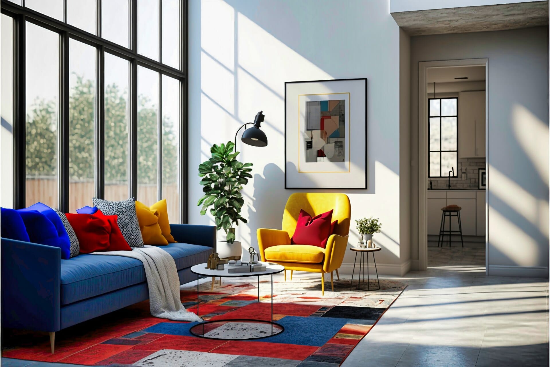 Modern Living Room With Strategic Use Of Bright Colors