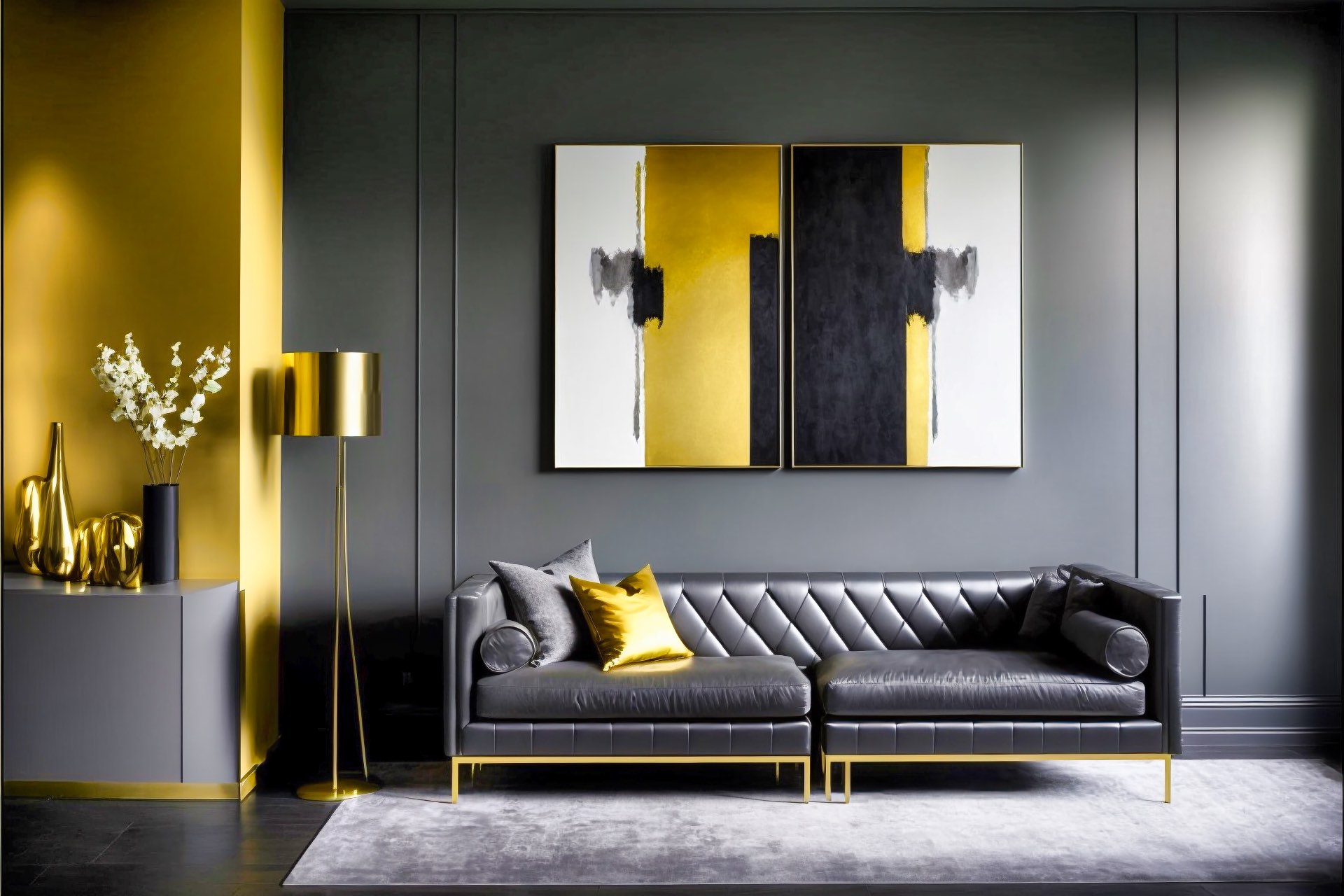 Modernes Grau-Goldenes Wohnzimmer
