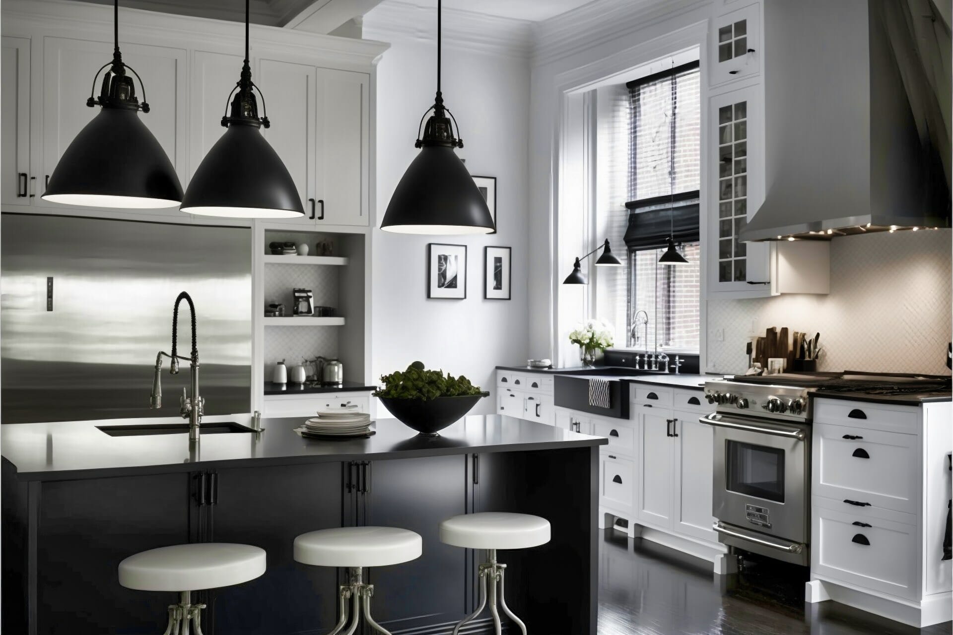 Moderne Monochrome Schwarz-Weiße Küche Im Industriestil