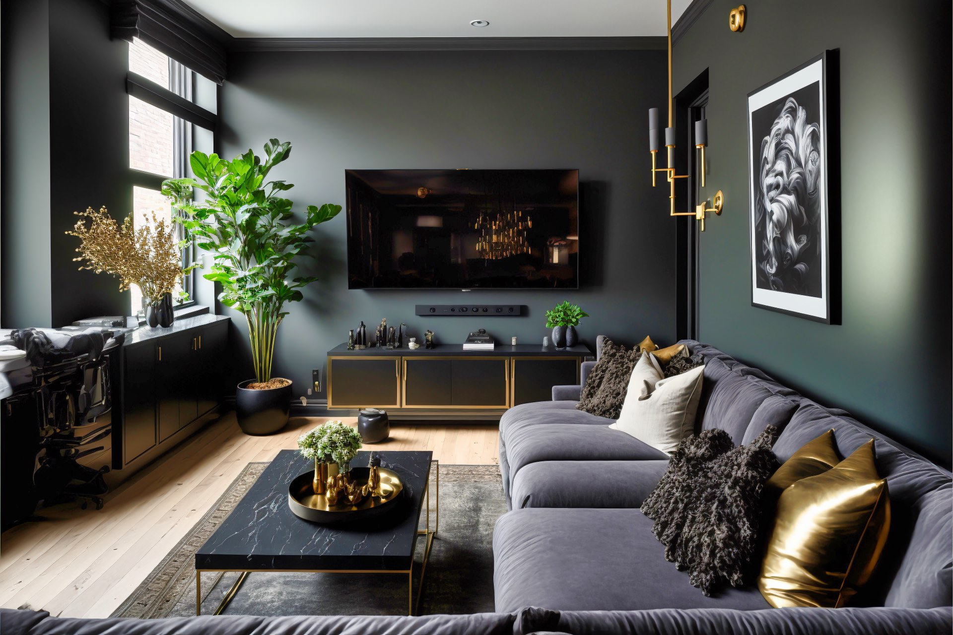 Monochrome Marvel Living Room Matte Black Walls