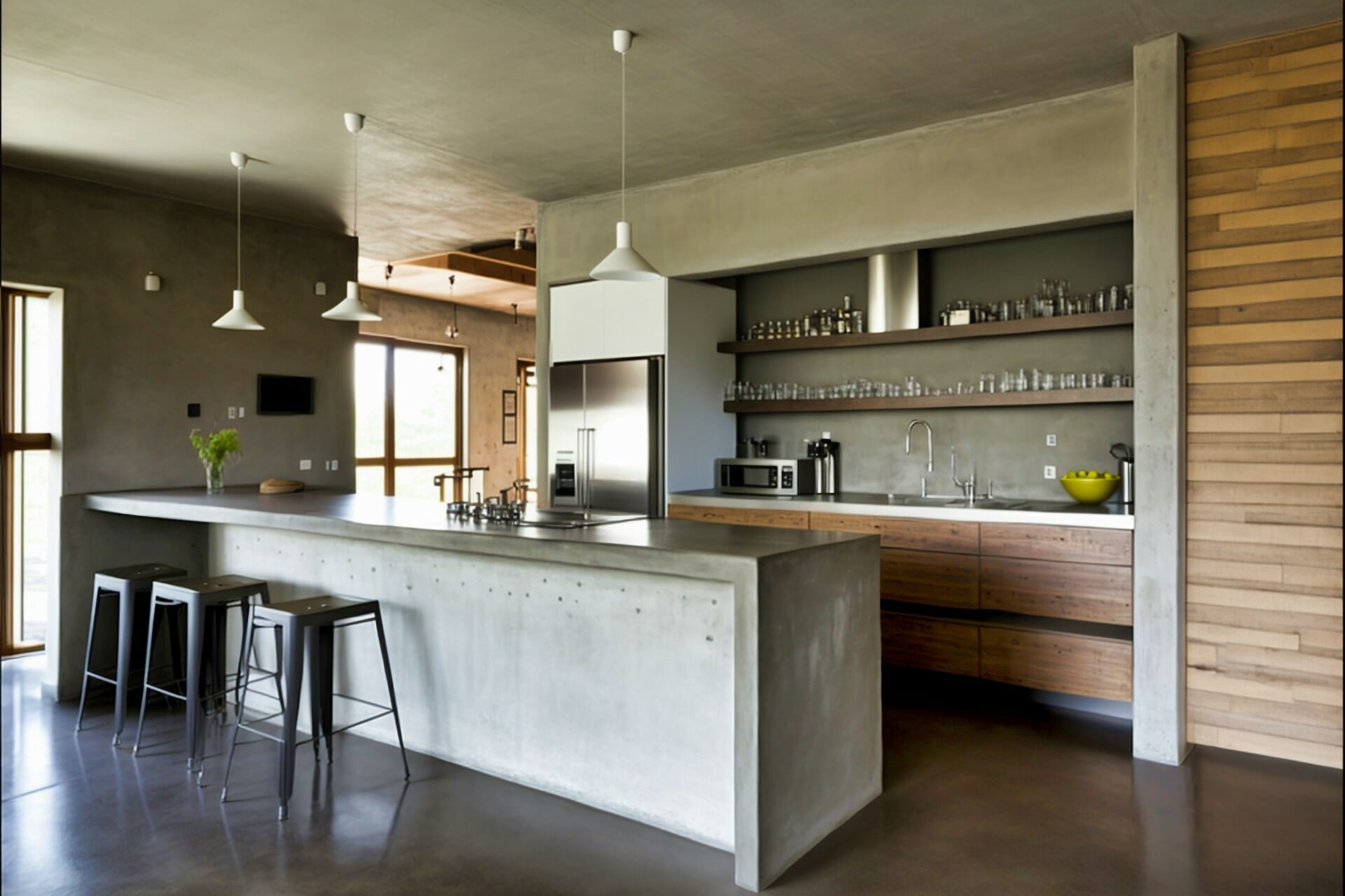 Natural Concrete A Modern Kitchen With A Gray Concrete