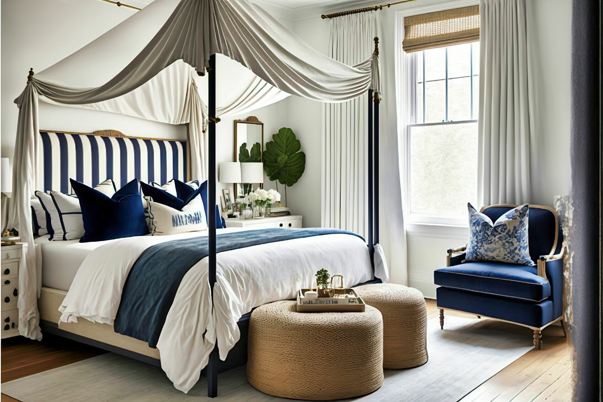 Navy Blue Canopy In A Coastal Style Bedroom U