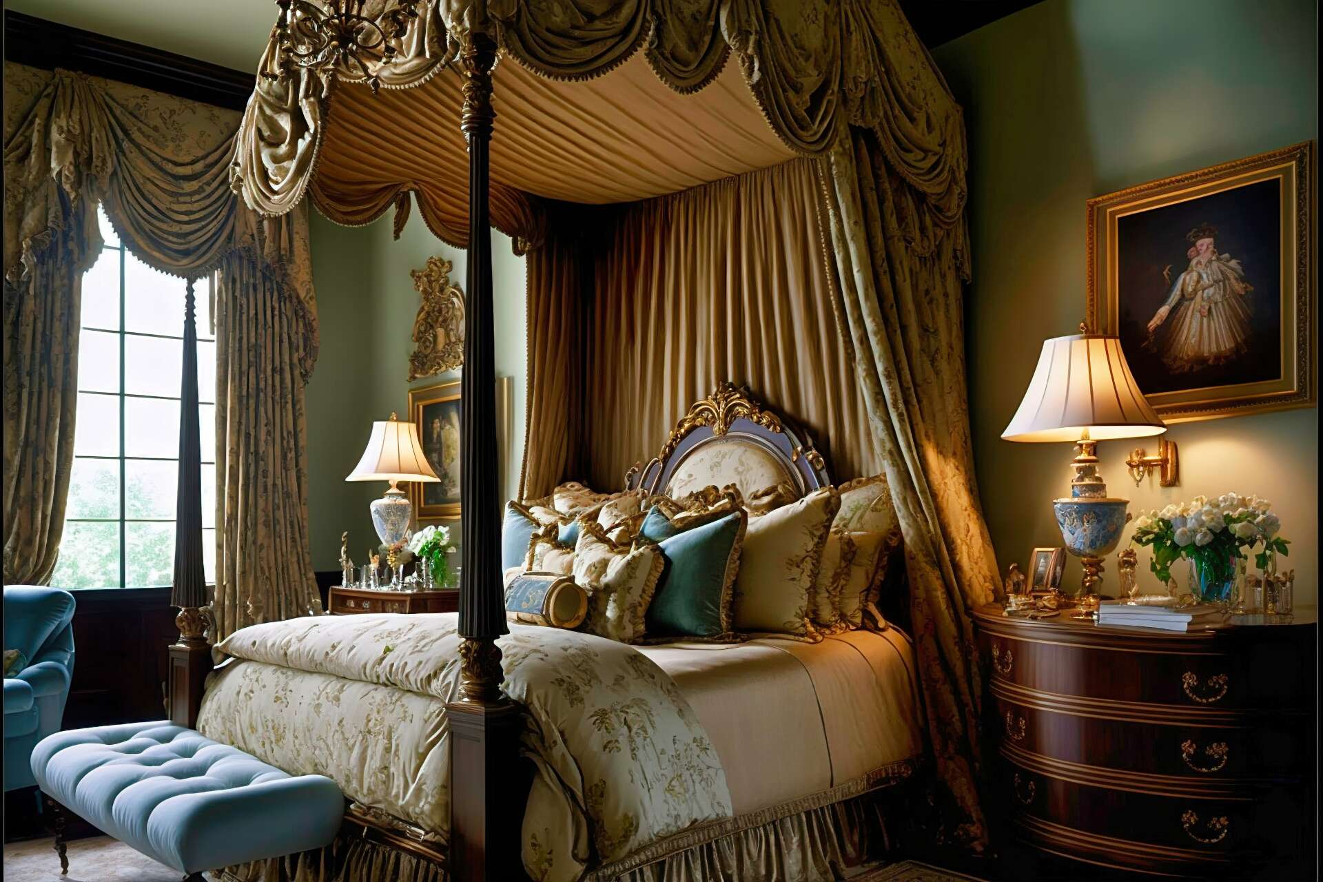 Opulent Transitional Bedroom With Canopy Bed U