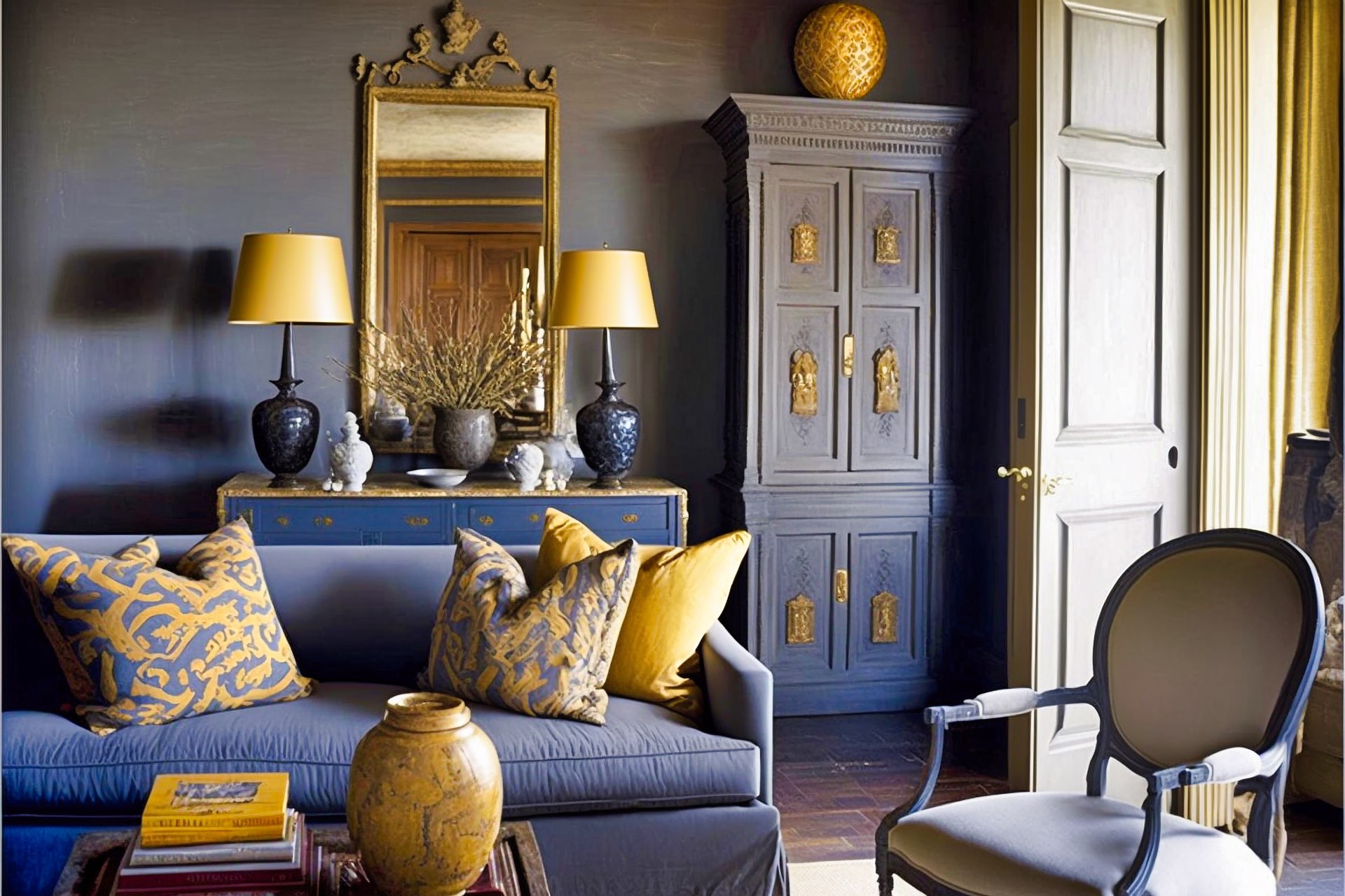 Rustic Gray Gold Living Room