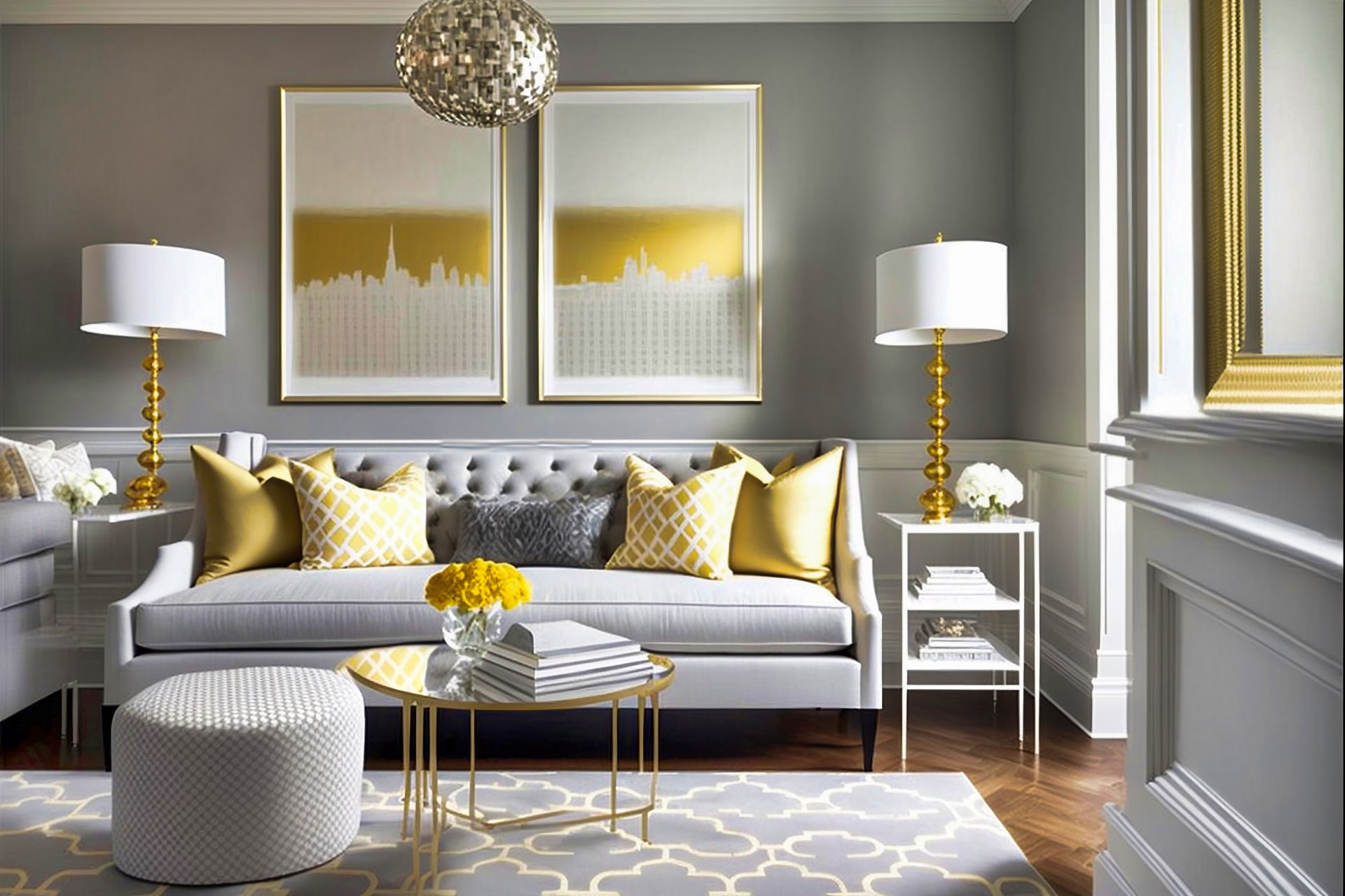 Serene Gray Gold Living Room