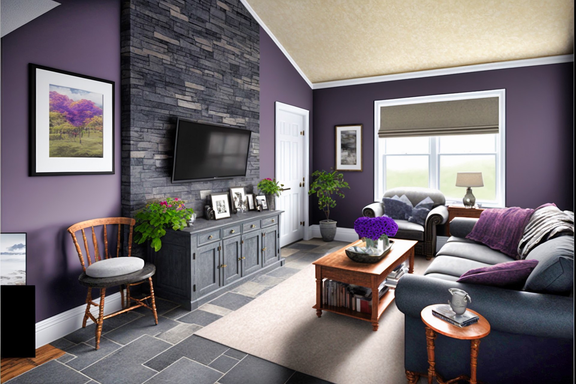 Slate Lavender Traditional Living Room