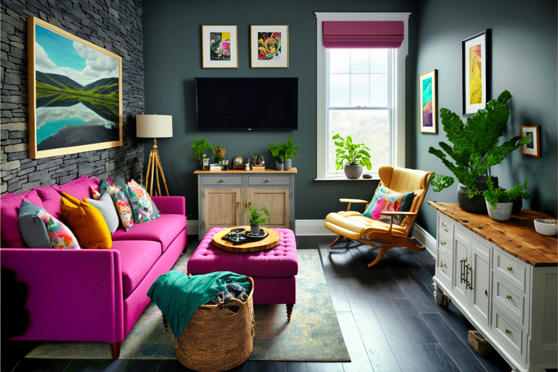 Slate Orchid Eclectic Living Room