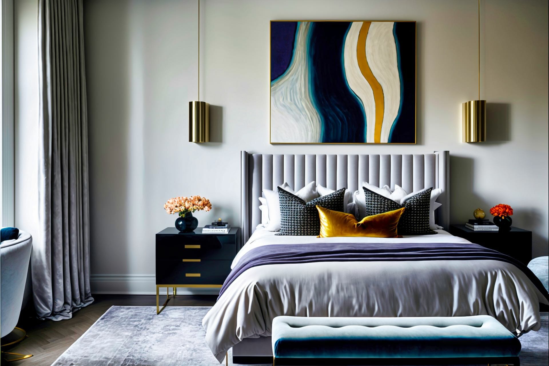Sophisticated Bright Modern Bedroom With Metallic Elements U