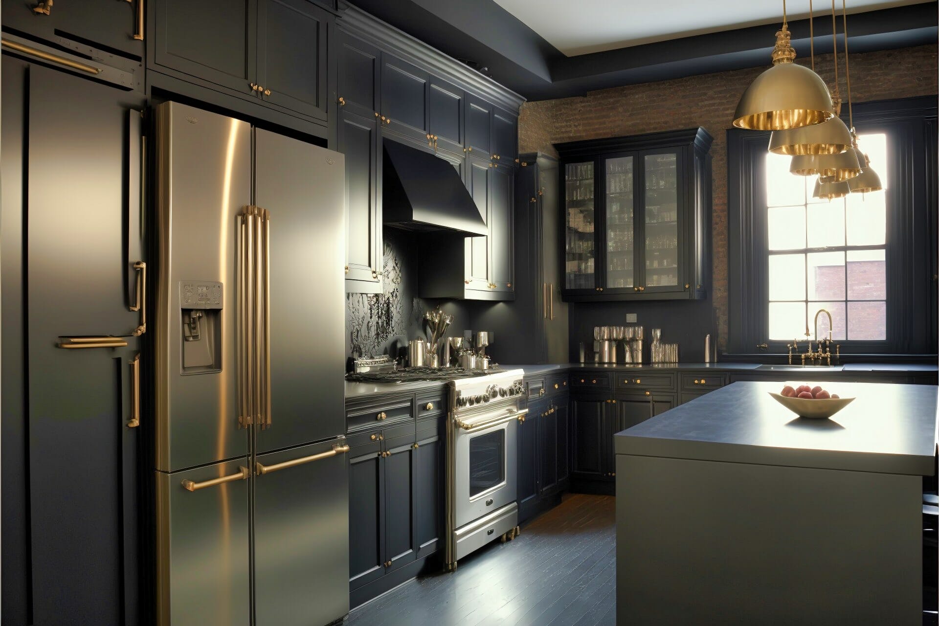 Subdued Shine Matte Black Kitchen With Metallic Accents