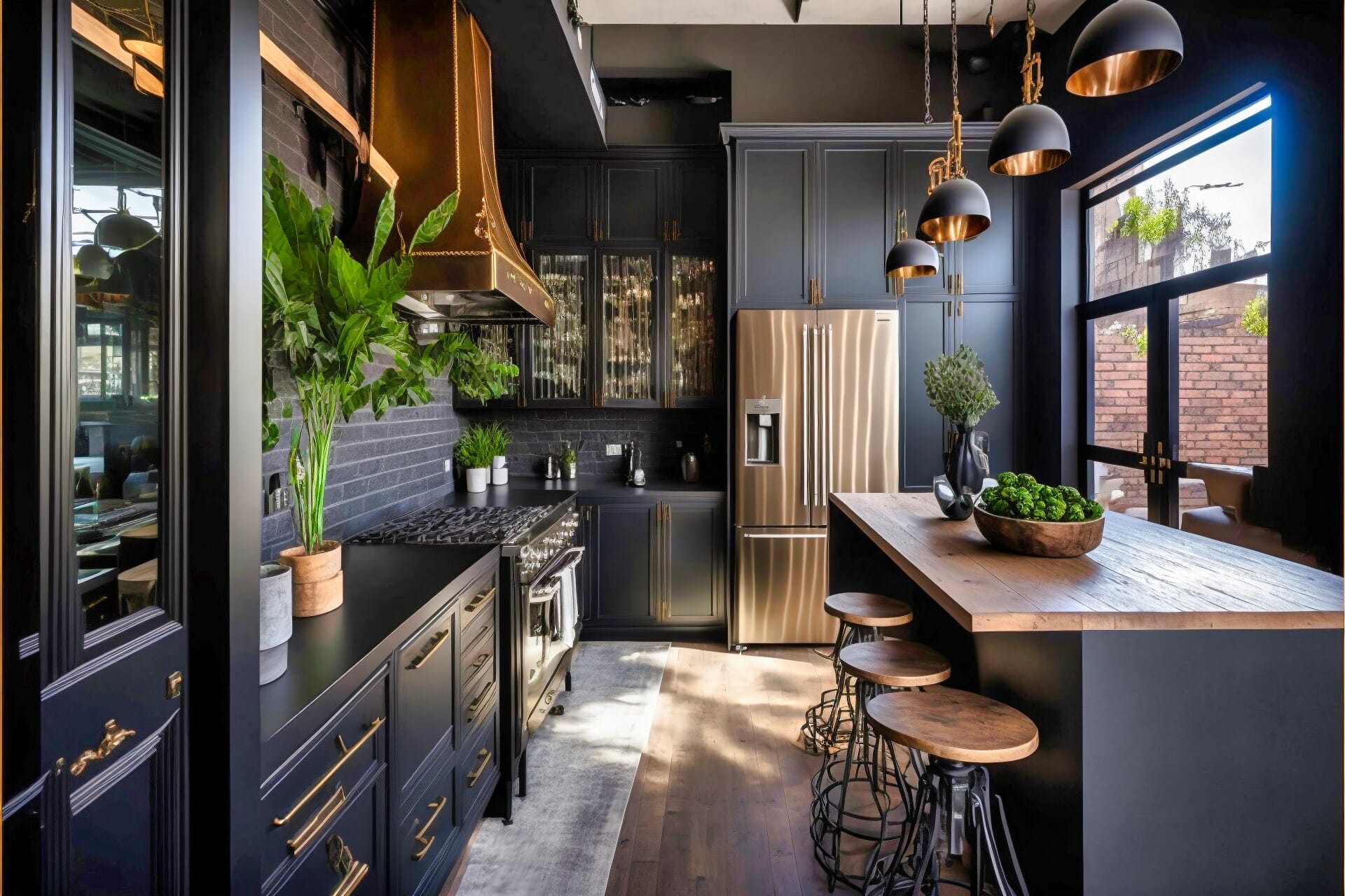 Urban Vibe Black Kitchen With Wood And Concrete