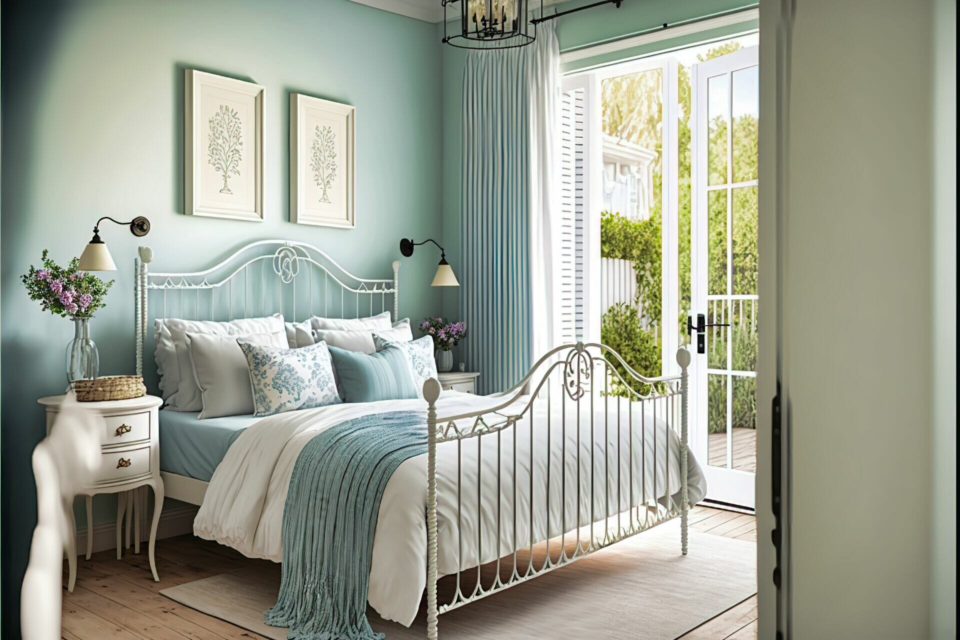 White Iron Bed In A Coastal Chic Bedroom U