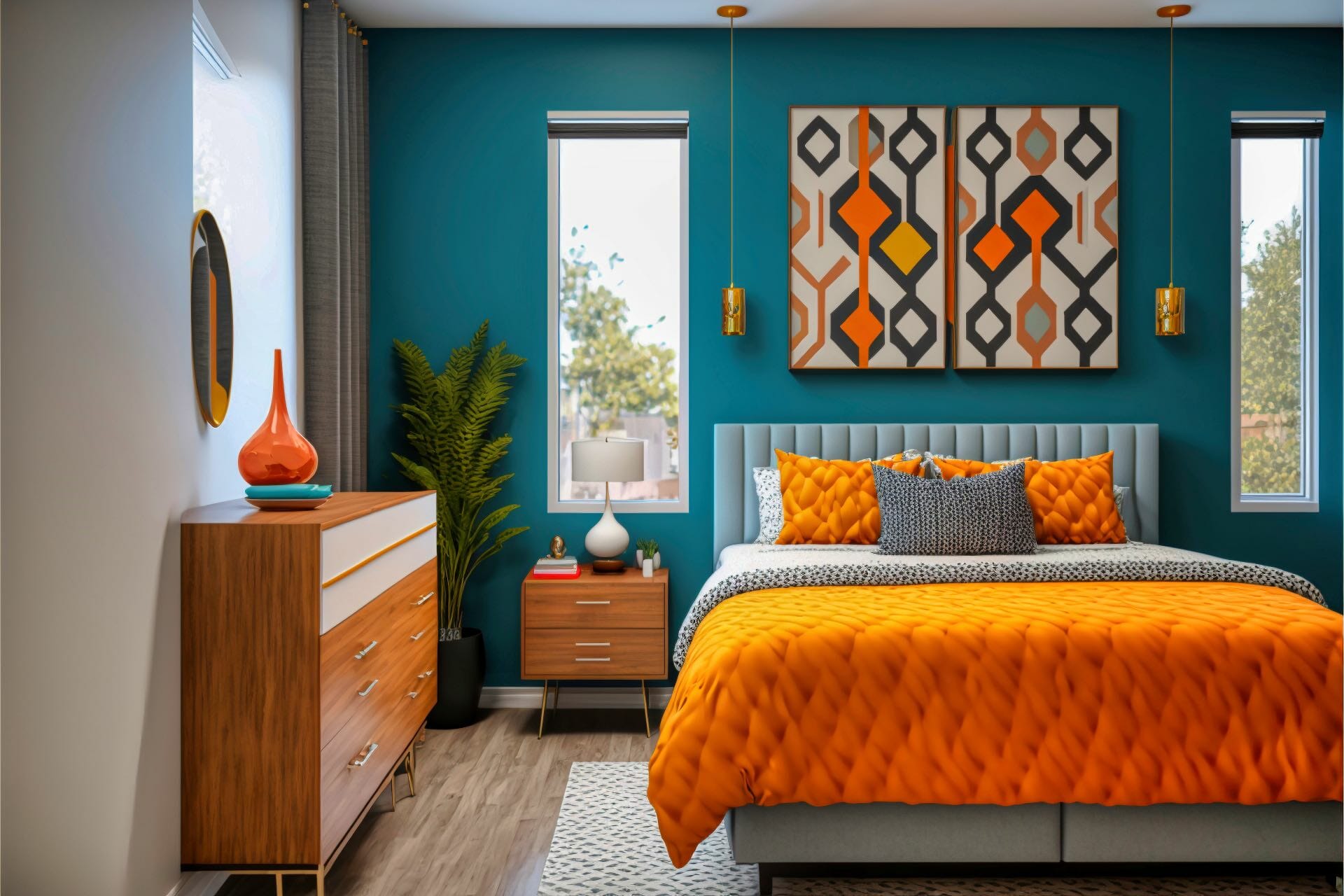 Mid Century Modern Style Warm And Inviting Bedroom Upscale Hdr