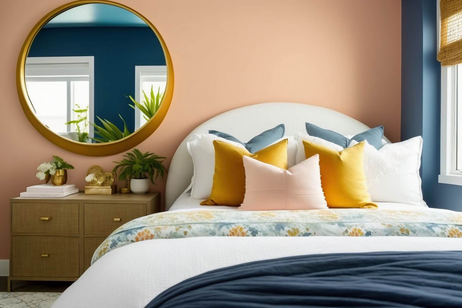 Ein Schlafzimmer Mit Wänden Im Tofino Sunset Von Benjamin Moore