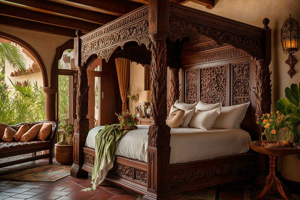 A Stunning Hand Carved Four Poster Bed Italian Design