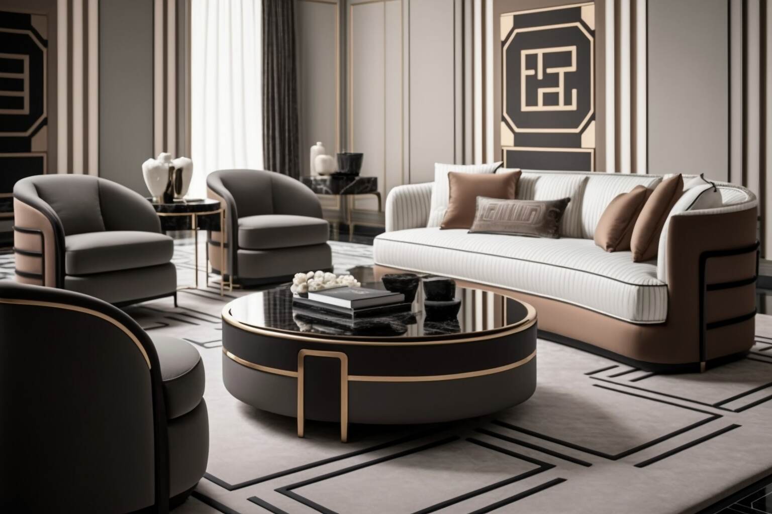 Contemporary Italian Designer Living Room With Fendi Casa Style Furniture