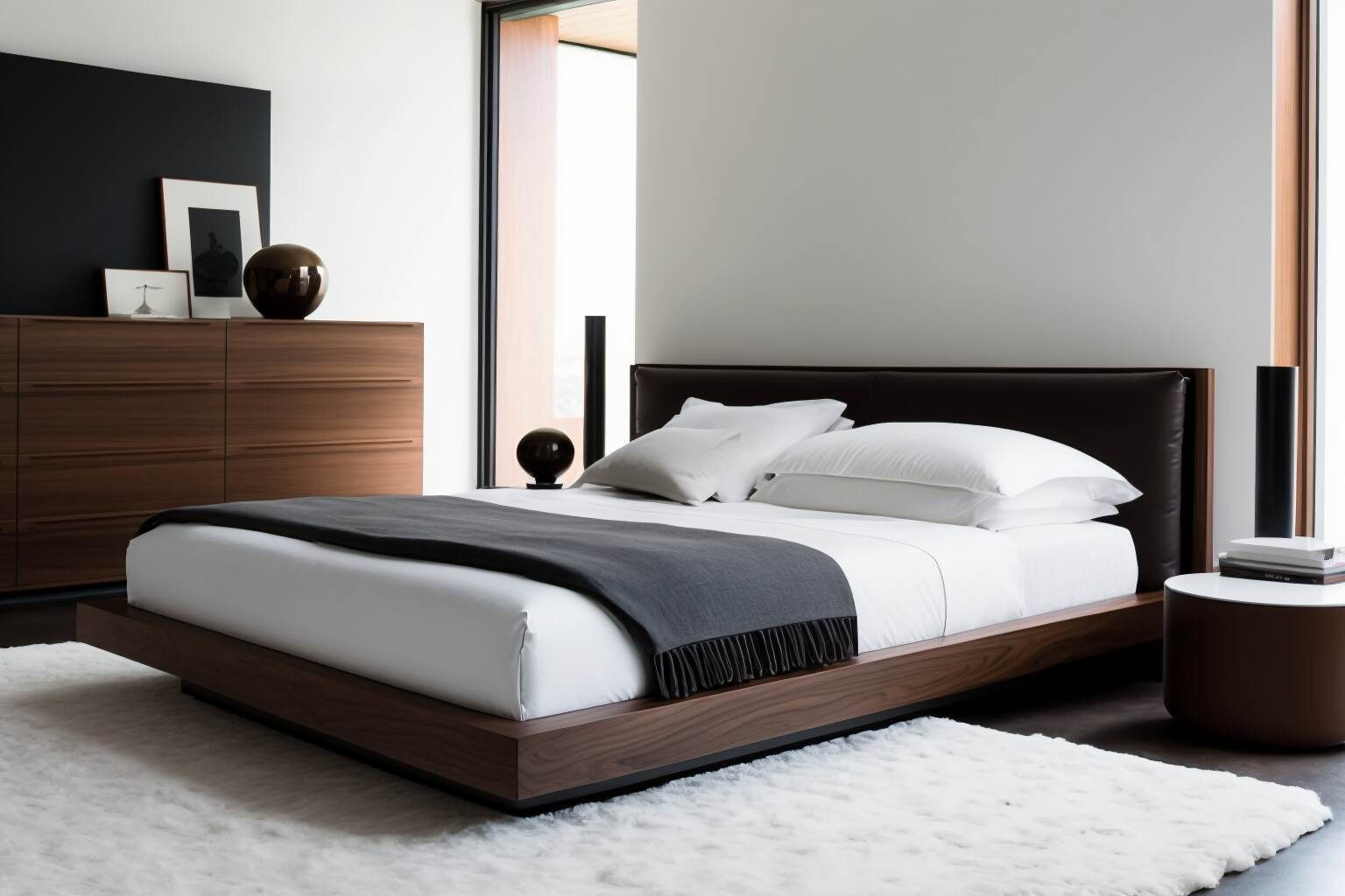 Luxurious Italian Designer Porro Bed In A Rich Wood Finish