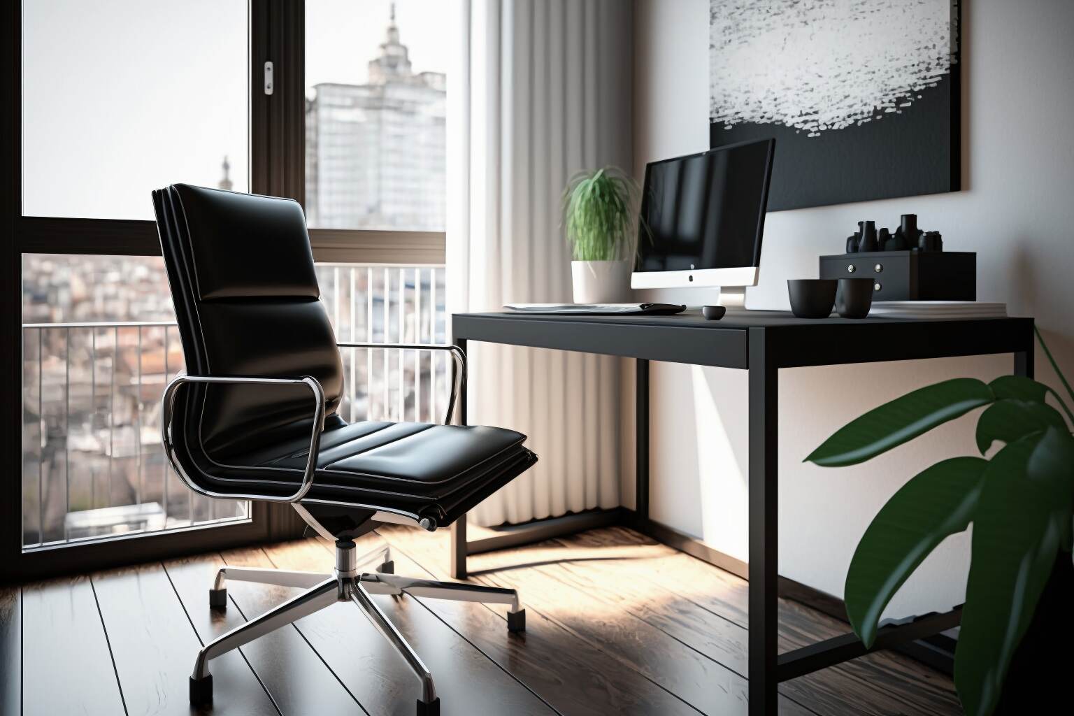 Ein Eleganter Schwarzer Bürostuhl Mit Niedriger Rückenlehne Und Minimalistischem Design.