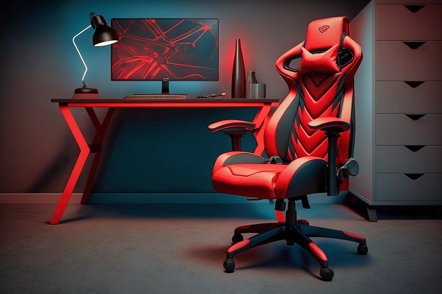 Ein Leuchtend Roter Gaming-Stuhl, Inspiriert Vom Rennsport.
