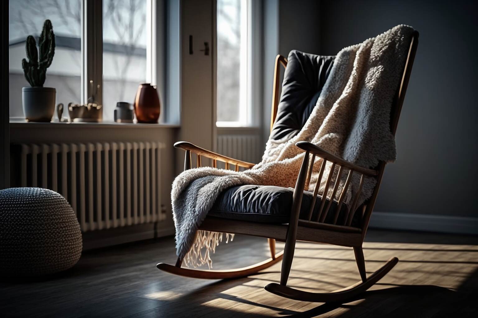 Realistische Fotografie Eines Schaukelstuhls In Einem Wohnzimmer