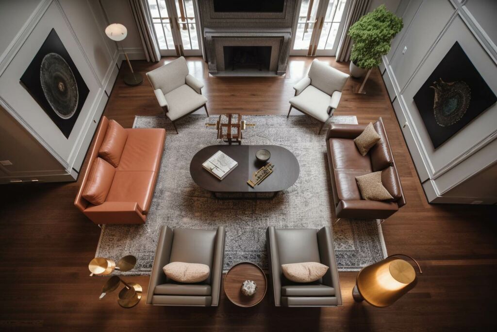 An Overhead Shot Of A Well Designed Living Room Layout