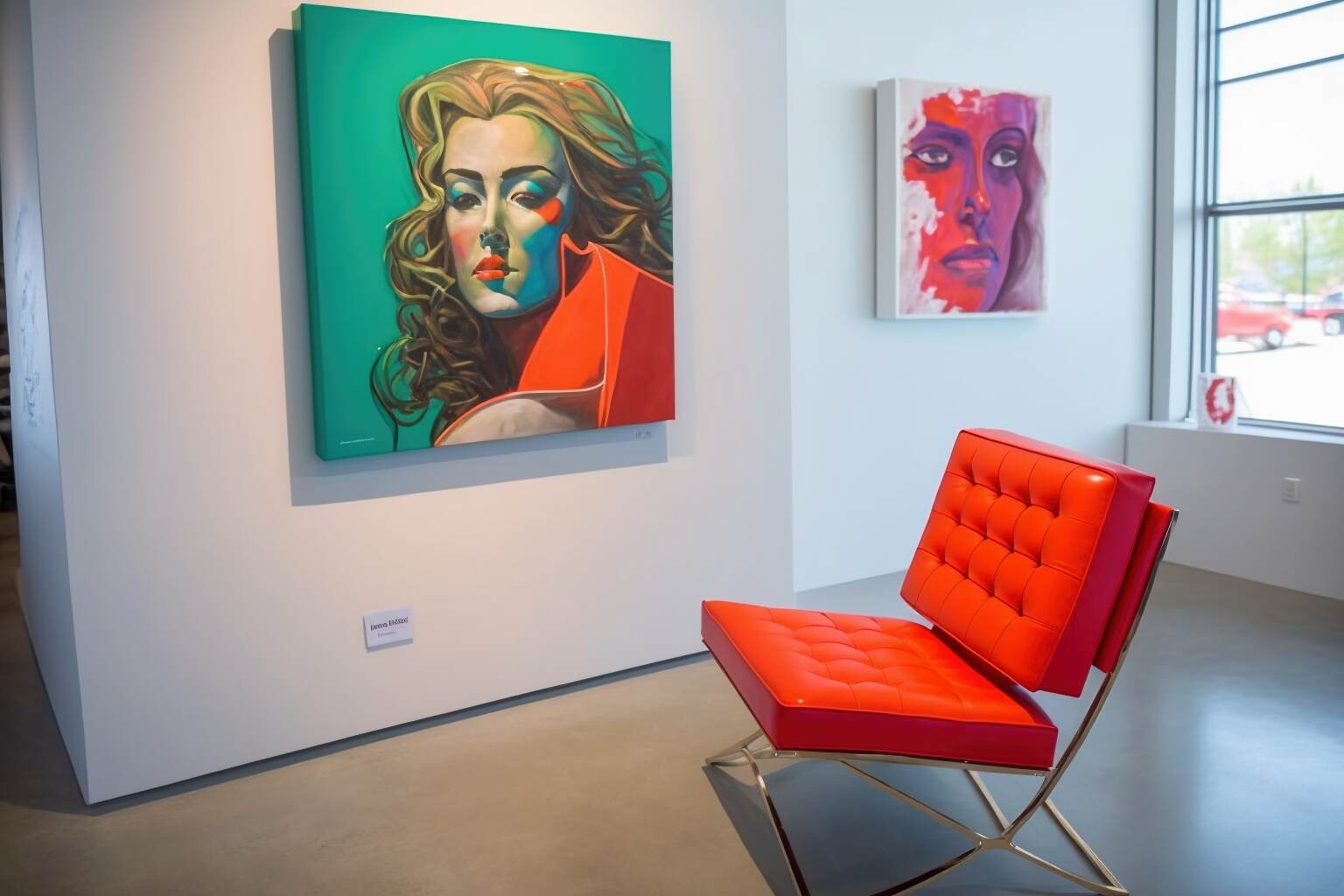 Kunstgalerie Mit Einem Barcelona Chair In Rot.