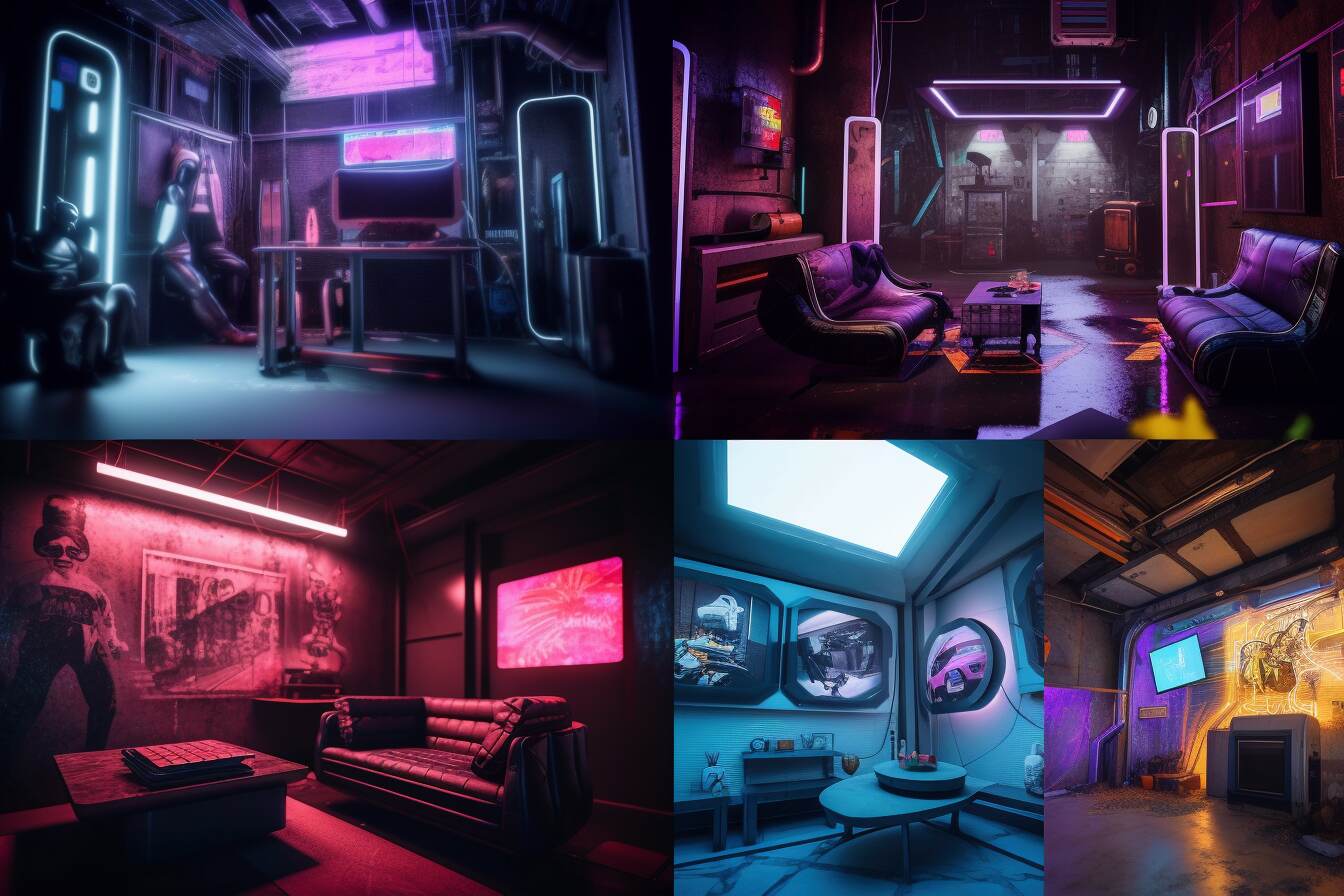 Eine Inspirierende Stimmungstafel Oder Collage Von Fotos Von Cyberpunk-Räumen
