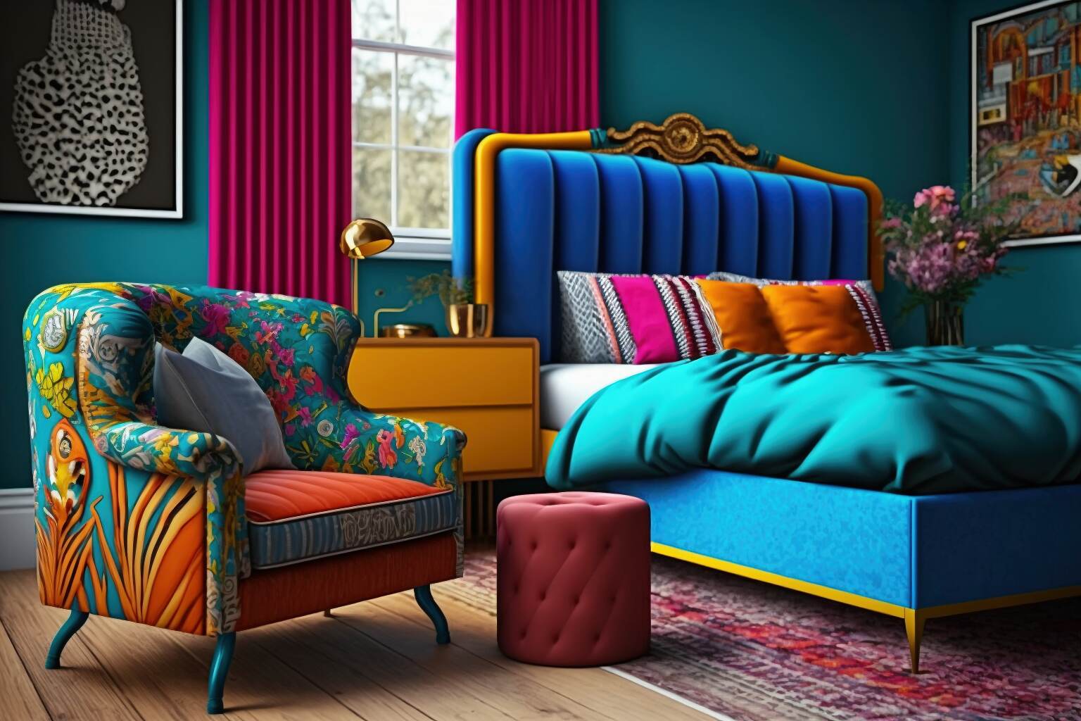 Maximalist Bedroom With A Bold And Vibrant