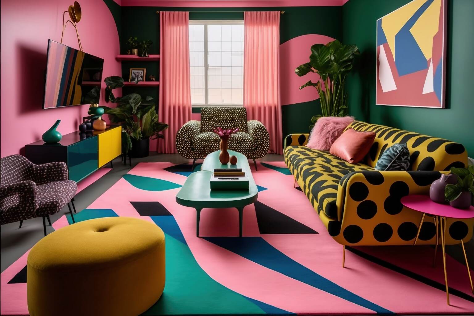 Maximalist Living Room With A Bold And Energetic Color Palette