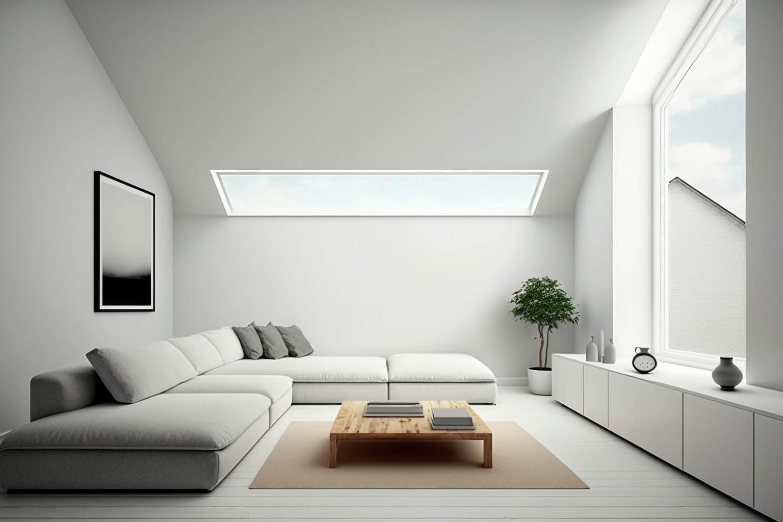 Minimalist Living Room With A Sleek Low Profile Sofa