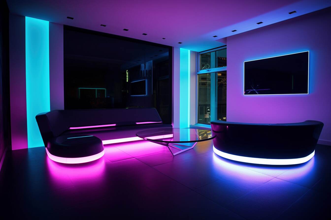 Ein Futuristisches Zimmer Mit Farbigen Hintergrundbeleuchtungen