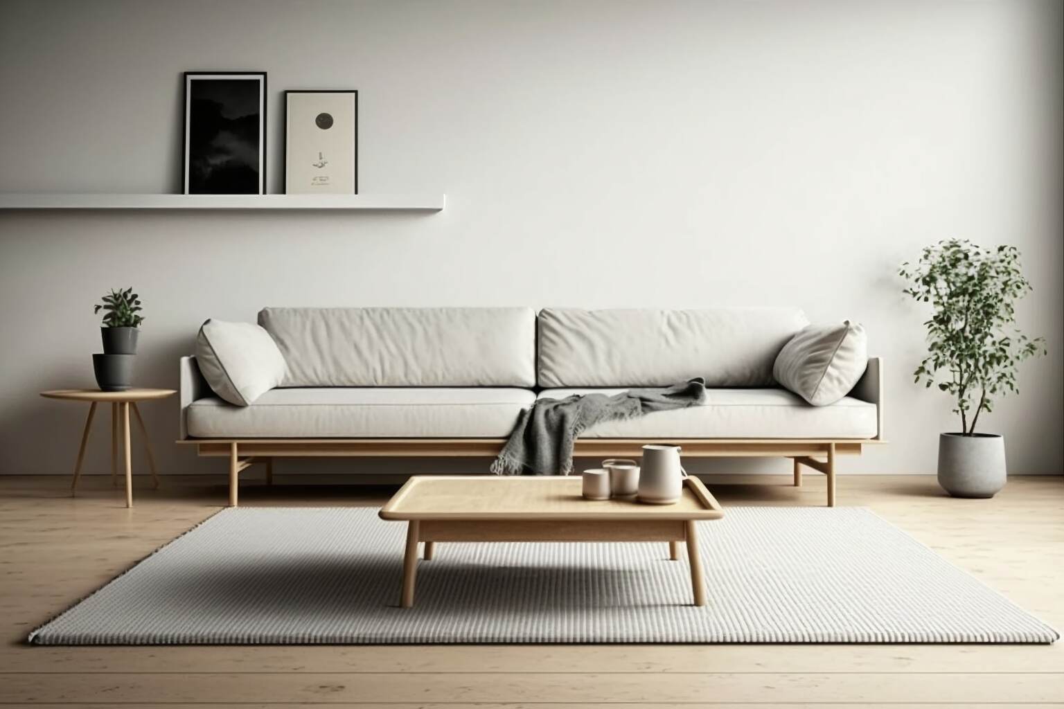 Living Room With A Low Profile Sofa Paired With Simple Wood Coffee Table 1