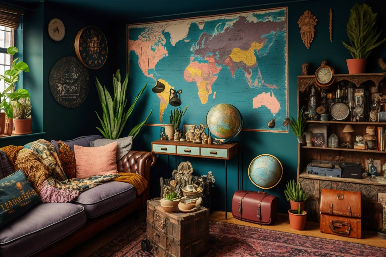 Maximalist Living Room With A Mix Of Contrasting Styles Unique Items Displayed