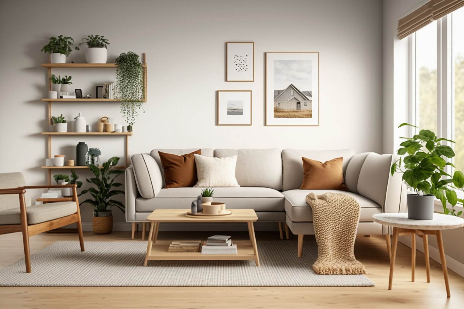 Monochromatic Living Room With Beige Walls