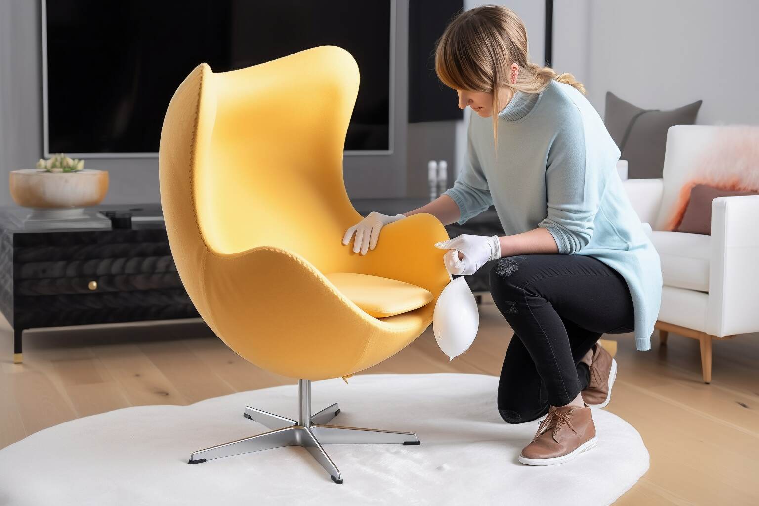 Person Cleaning An Egg Chair