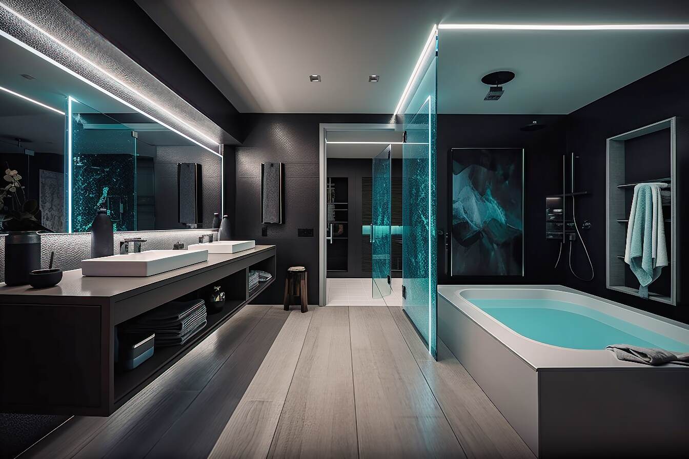 Ein Elegantes Futuristisches Badezimmer Mit Stimmaktivierung